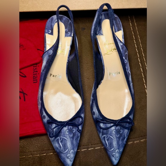 Christian Louboutin Denim Sling Pumps Kitten Heels LIKE NEW - Picture 9 of 10